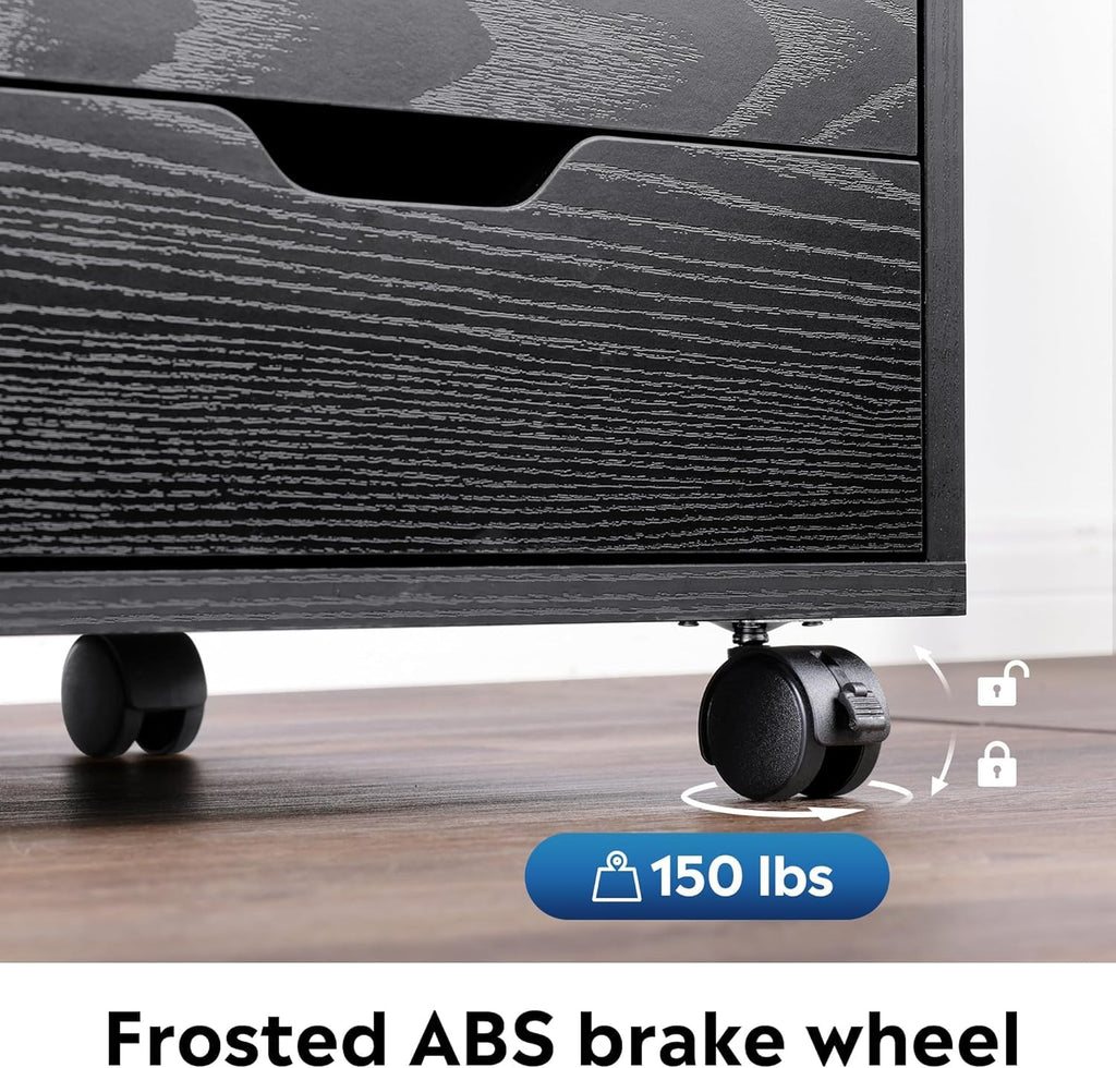 Black 5 Drawer Wood Storage Cabinet with Wheels F108