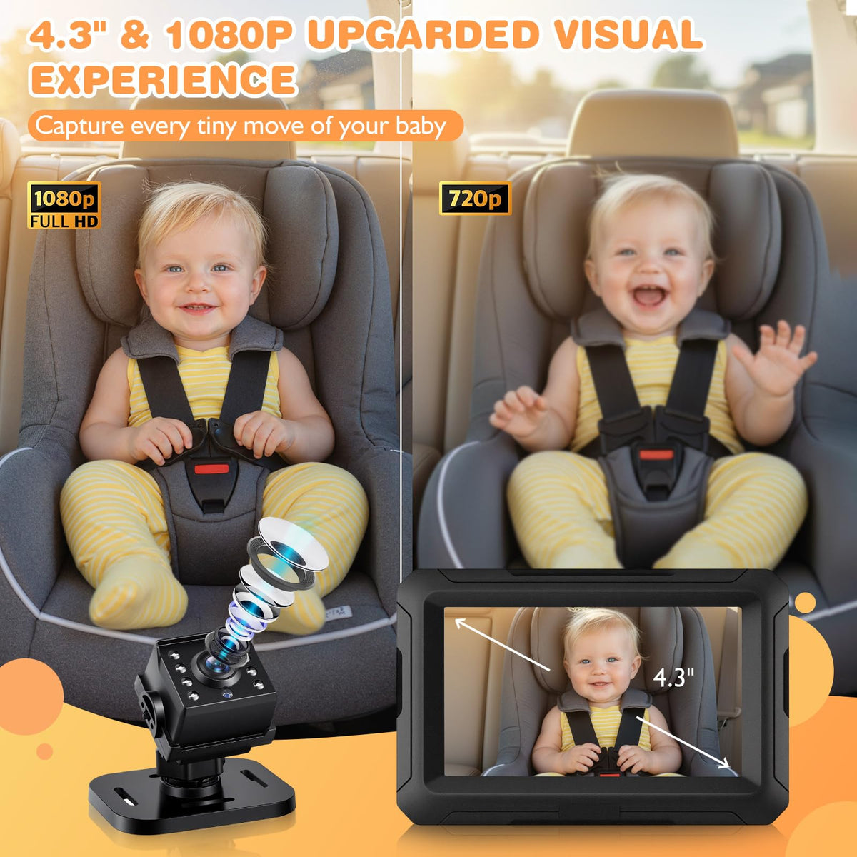 1080P Baby Car Mirror Camera with Night Vision, 150° Wide View Angle D125