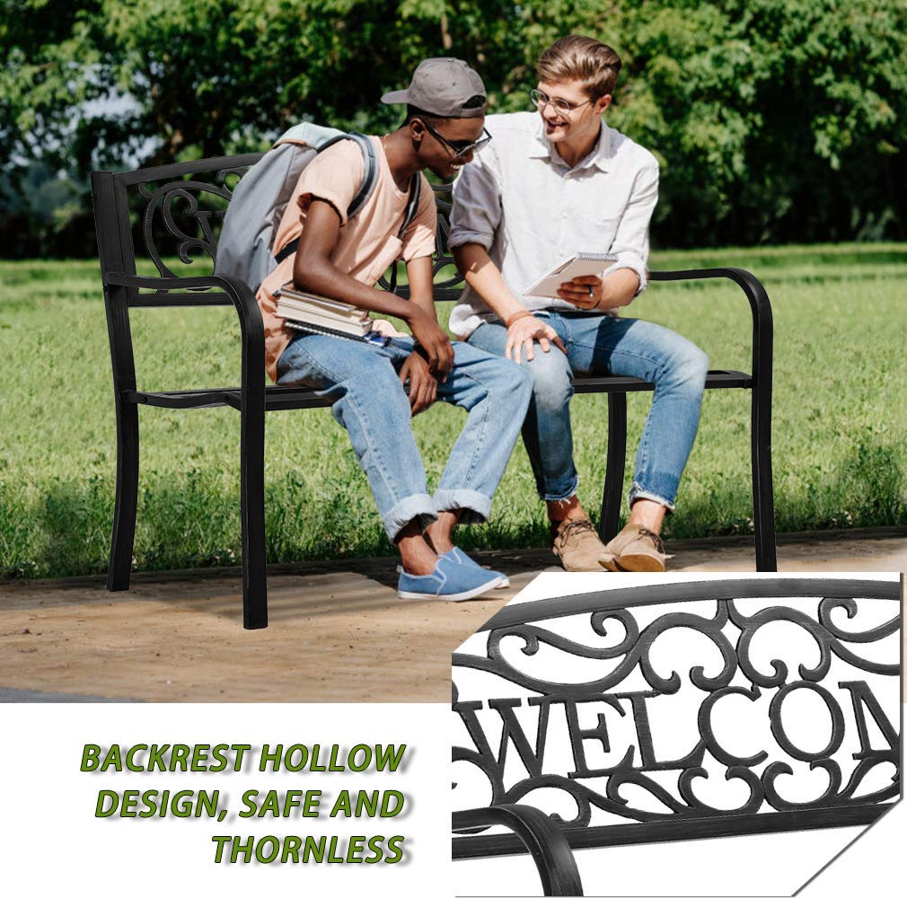 Black Metal Garden Patio Bench with Armrests L453872