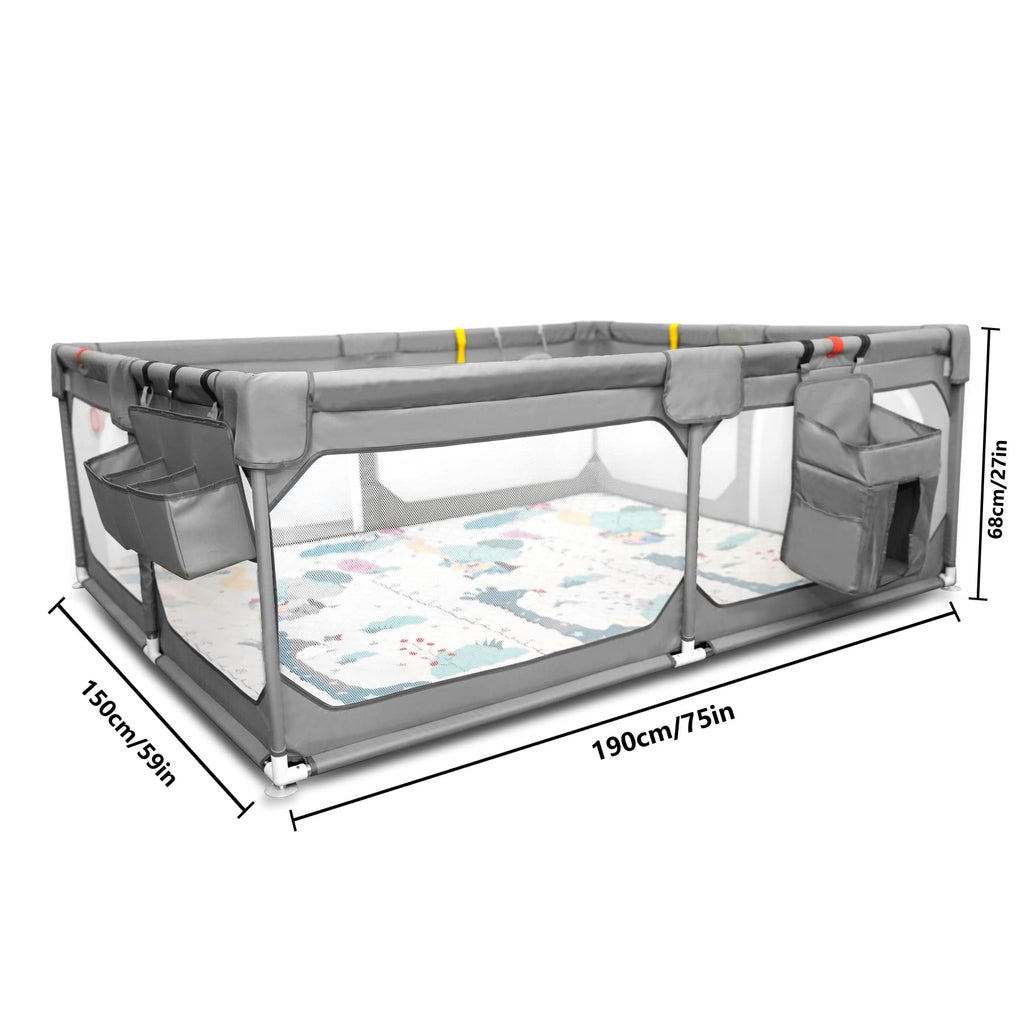 75" x 59" Grey Baby Playpen with Mat M870
