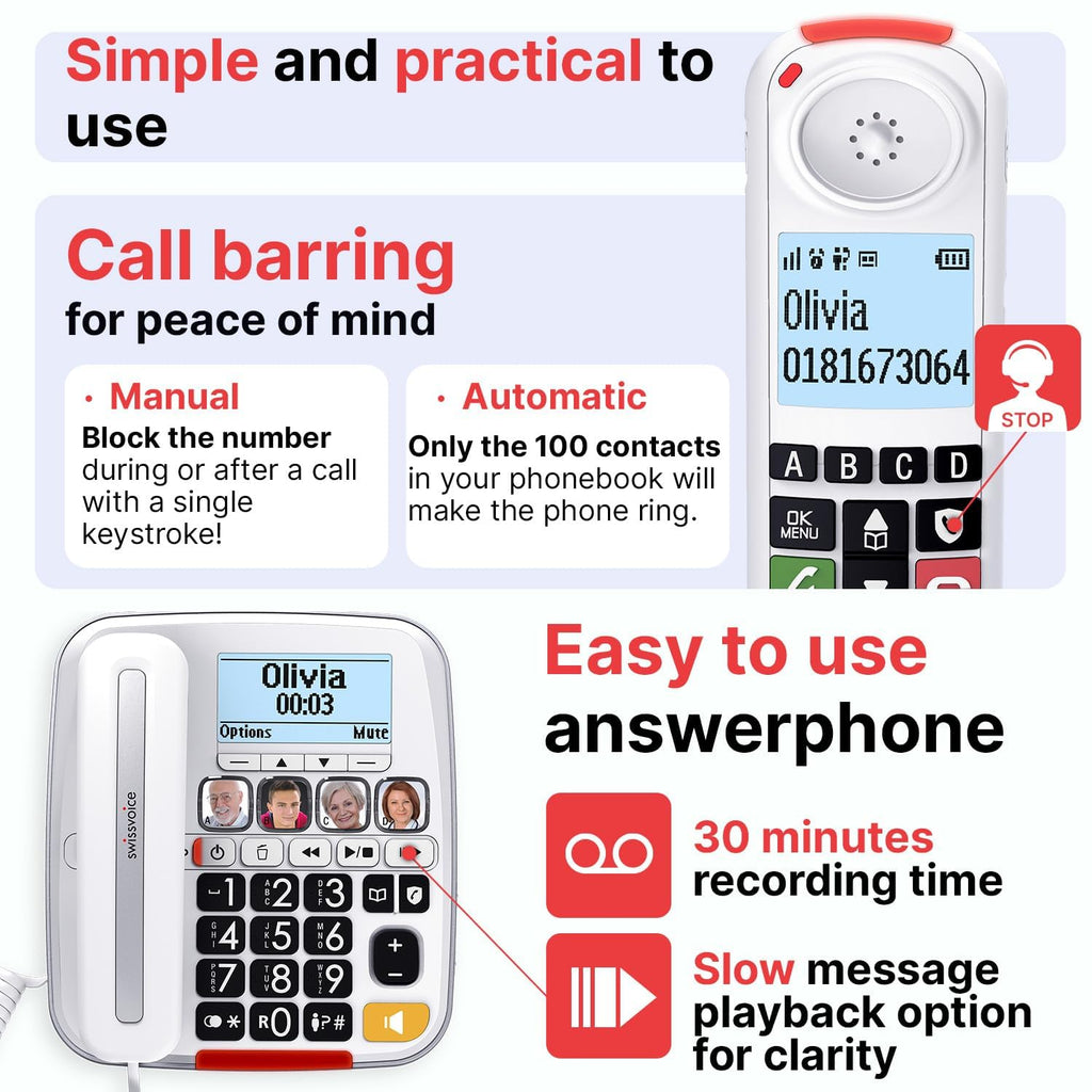 Big Button Phone with Answering Machine and Cordless Handset I255575