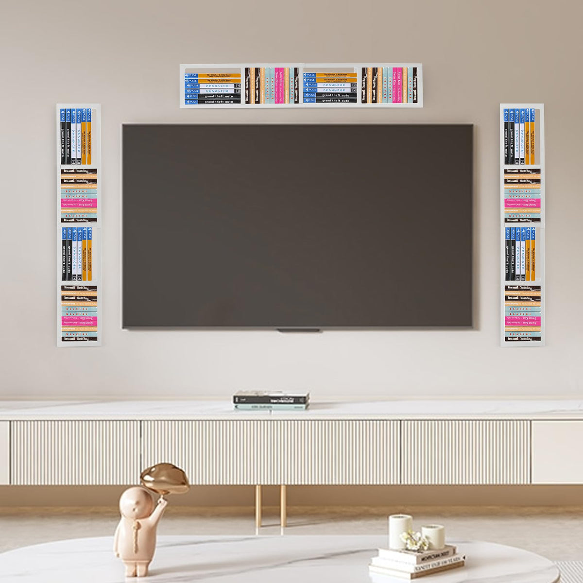 34 Inch Wall Mount Media Storage Rack, 3 pcs CD DVD Organizer Metal Shelf, White S307760