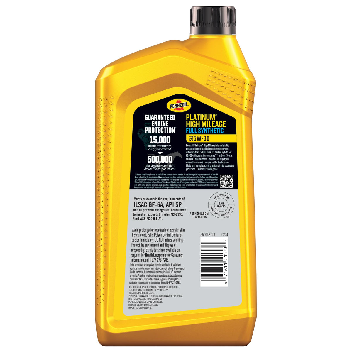 Full Synthetic 5W-30 High Mileage Motor Oil 1-Quart Y425