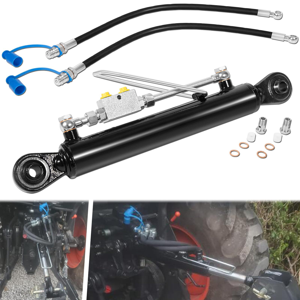 Hydraulic Top Link Cat. 1-1 with Locking Block 20 7/8” - 31 7/8” with 2 x Hose, Two-Way Check Valve Hydraulic Cylinder Set B1220