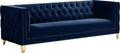 Navy Velvet Sofa with Gold Nailhead Trim L452