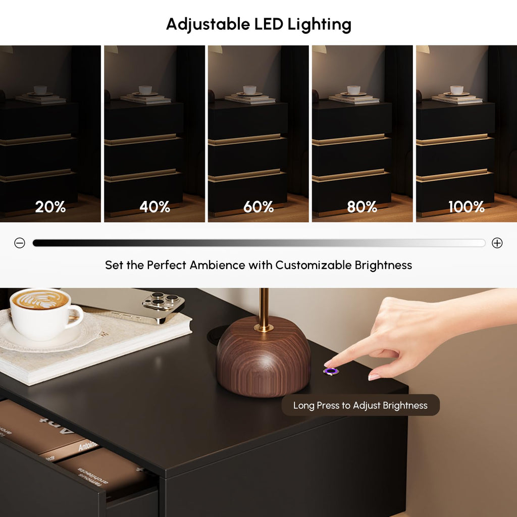 Black Set of 2 Nightstand with Wireless Charging and 3 Drawers Z823