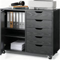 Black 5 Drawer Wood Storage Cabinet with Wheels F108