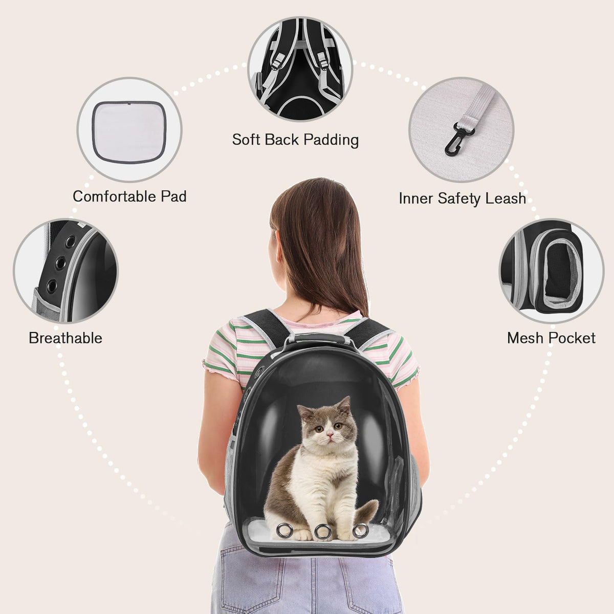 Black Cat Pet Carrier Backpack L689