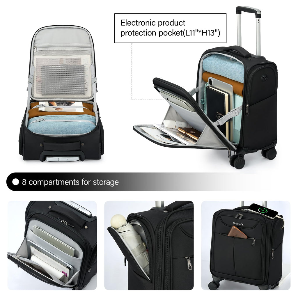 Black 16 Inch Underseat Carry On Luggage with Spinner Wheels J44110