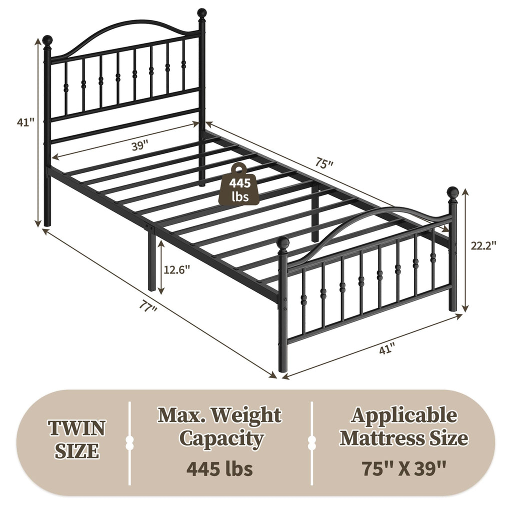 Twin Size Metal Platform Bed Frame with Headboard & Footboard U98041