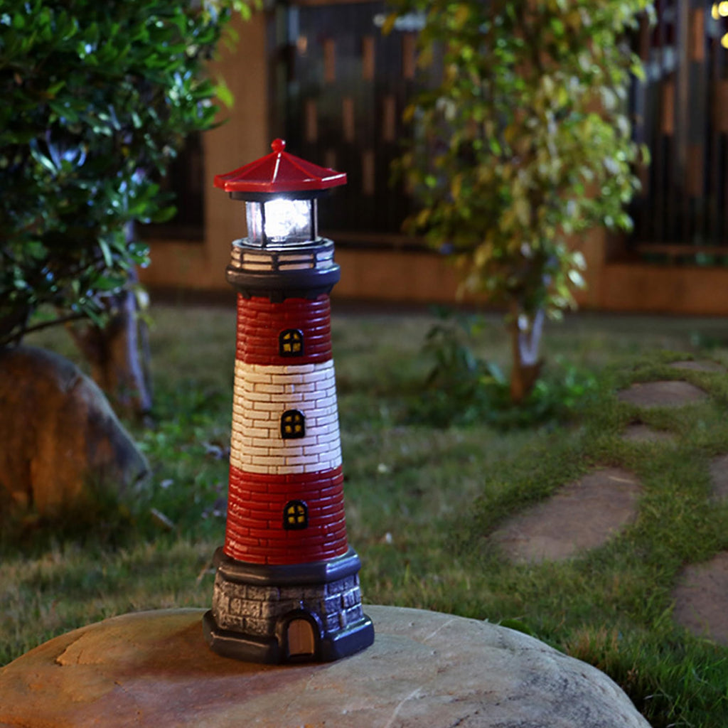 Solar Lighthouse with Rotating LED Lights, 4.7x4.7x14.8 Decorative Garden Statues, Red P9947