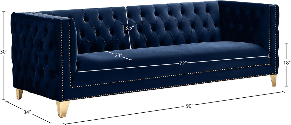 Navy Velvet Sofa with Gold Nailhead Trim L452