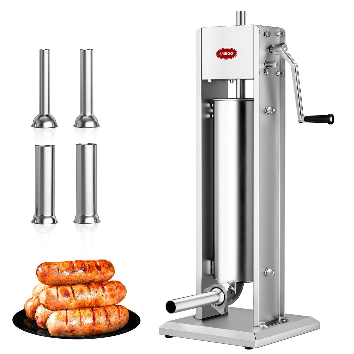 7L Stainless Steel Vertical Sausage Stuffer with 4 Stuffing Tubes L577611