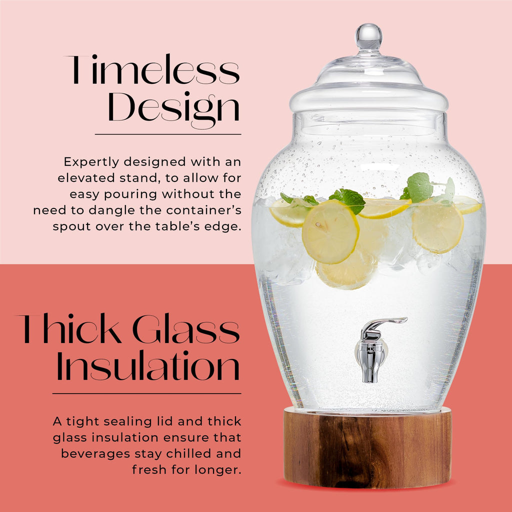 Glass Beverage Dispenser with Wood Base, 3 Gallon Z4403