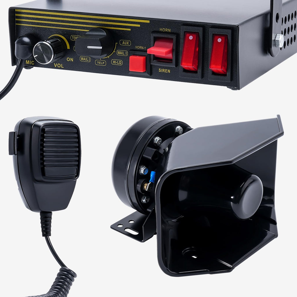 200W 12V 9 Tone Emergency Siren System with Loud Speaker Horn and Handheld Microphone U2574
