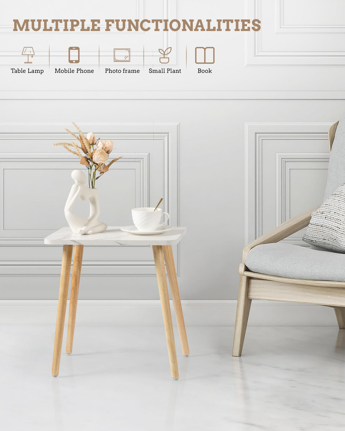 Set of 2 Small Side Table with Wood Legs Y38805