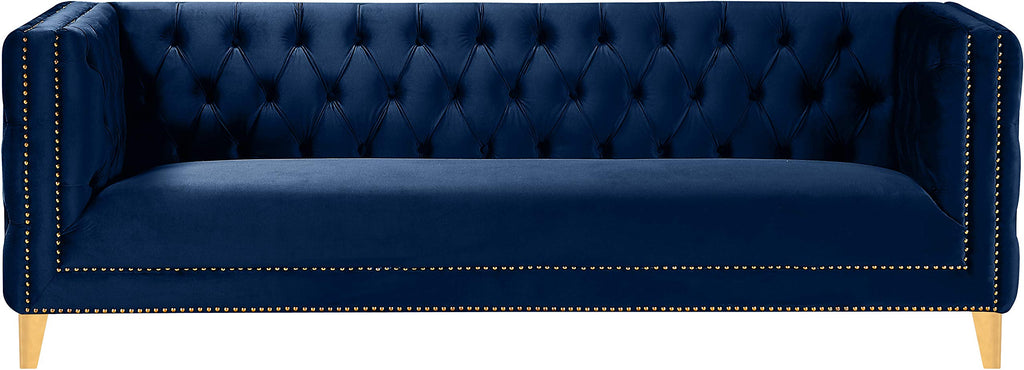 Navy Velvet Sofa with Gold Nailhead Trim L452
