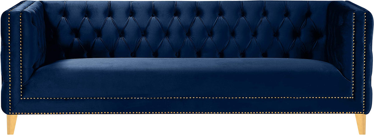 Navy Velvet Sofa with Gold Nailhead Trim L452