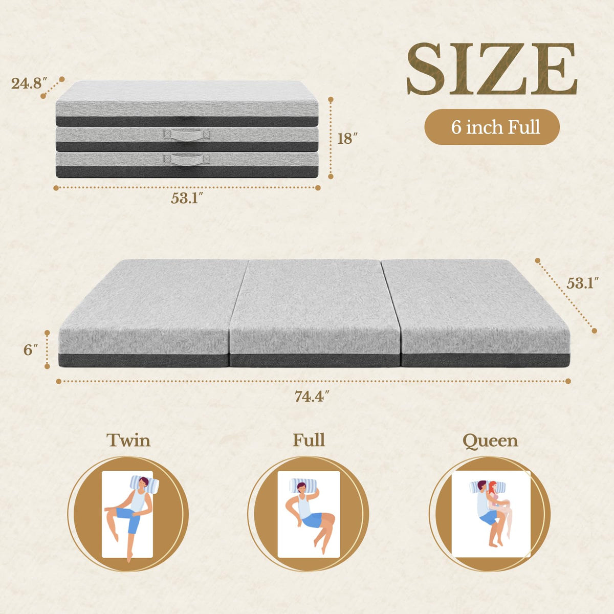 6 Inch Tri-Fold Memory Foam Mattress E36702