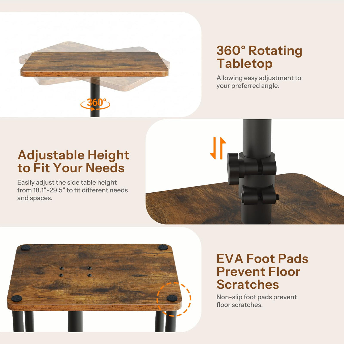 360° Rotating Height Adjustable End Table S62247