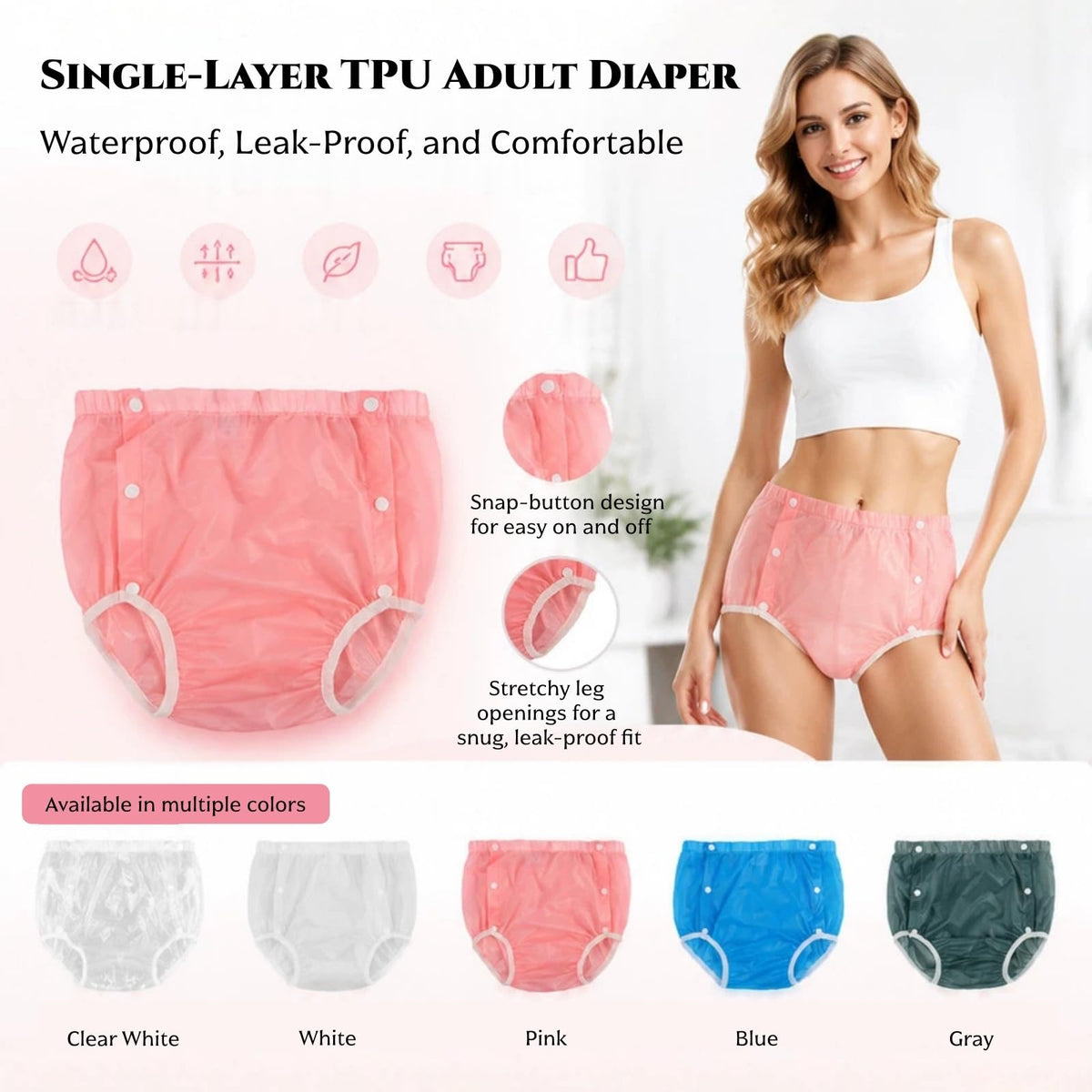 TPU Snap-on Washable Reusable Incontinence Pants B158739
