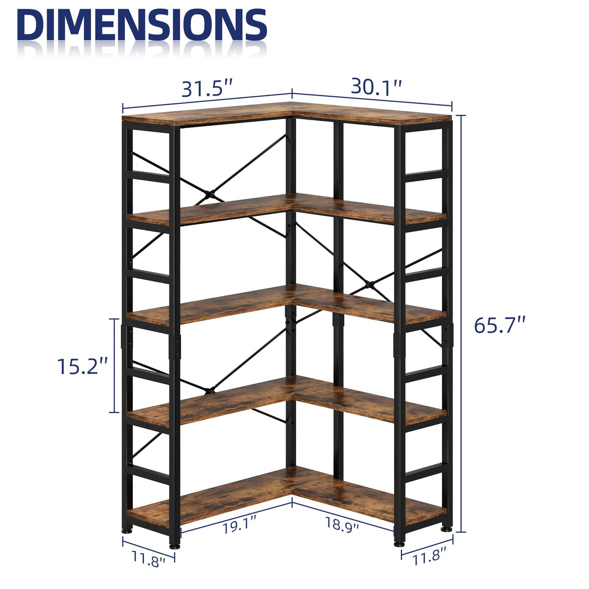 5-Tier L-Shaped Corner Bookshelf A748782