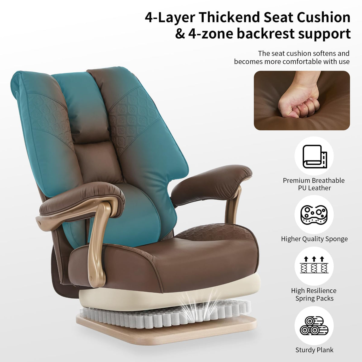 Big and Tall Ergonomic Office Chair with Footrest, 400LBS Capacity Brown PU Leather V90387