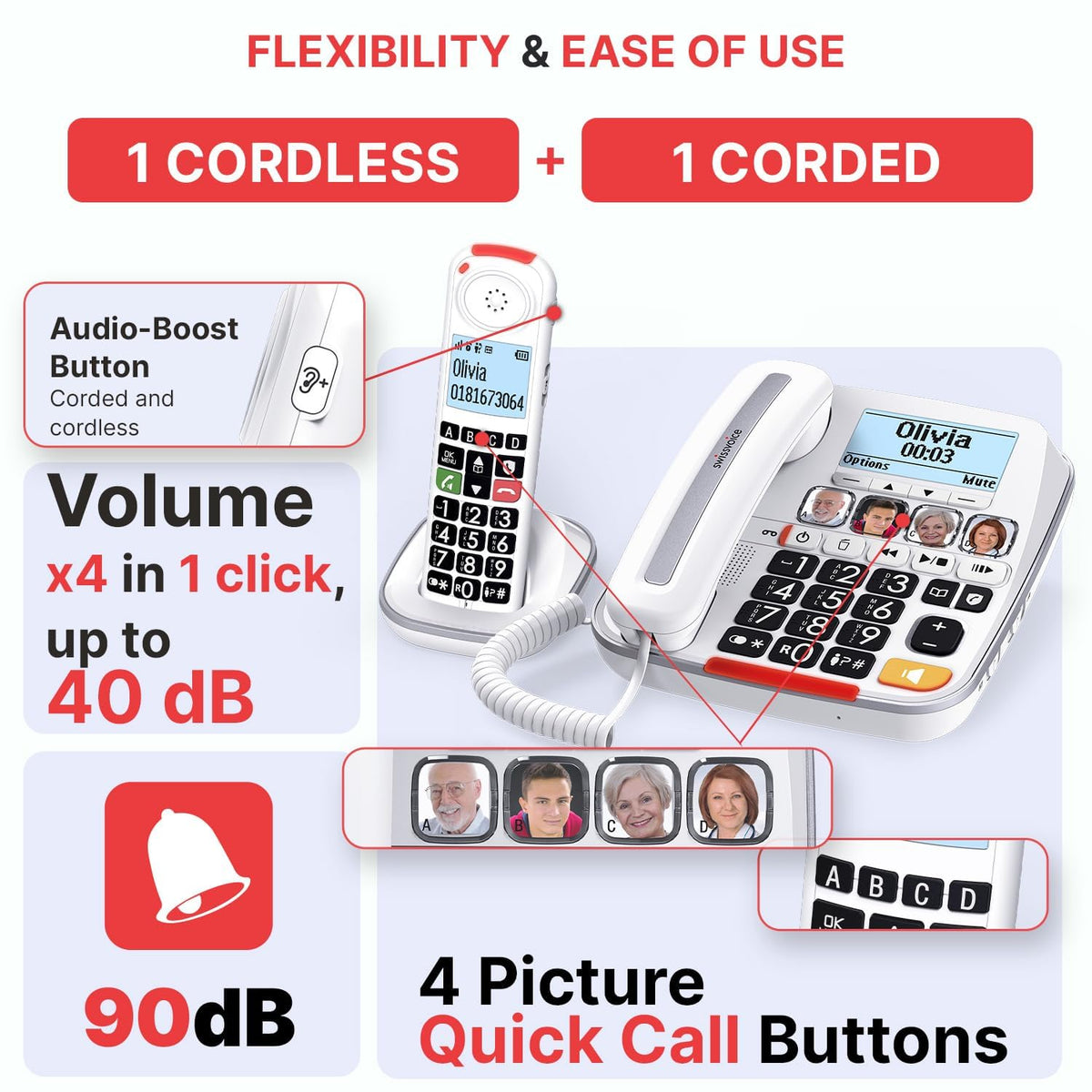 Big Button Phone with Answering Machine and Cordless Handset I255575