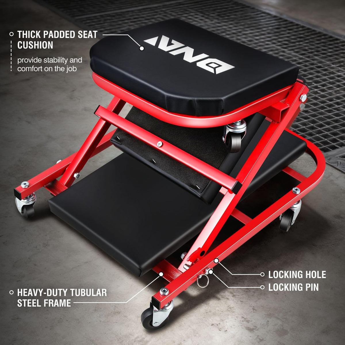 40 Inches 2 IN 1 Rolling Folding Car Creeper/Seat Red I7555