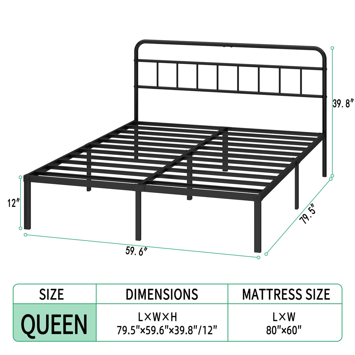 Black Queen Bed Frame with Headboard U490