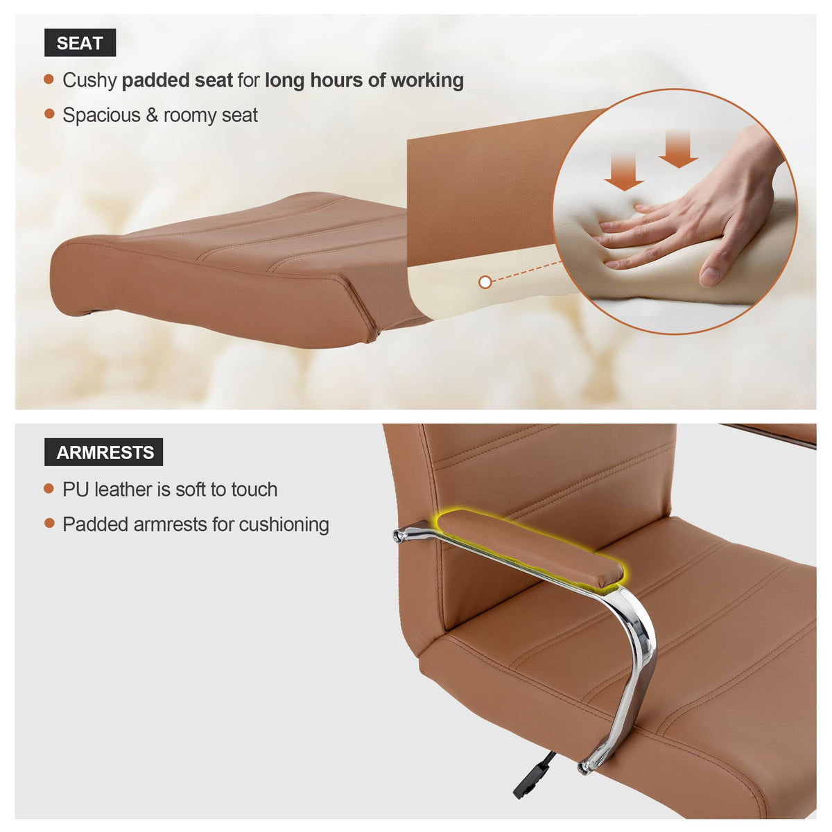 Brown Leather High Back Office Chair with Armrest Y104