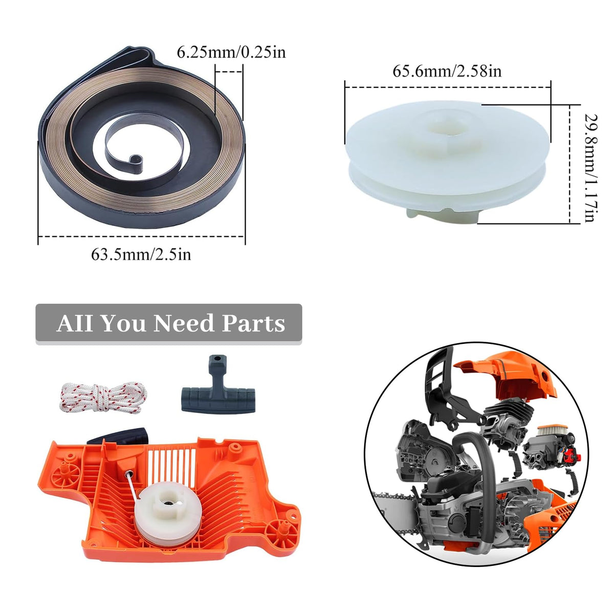 Recoil Assembly Kit with Pulley, Spring, Handle, and Rope D4123