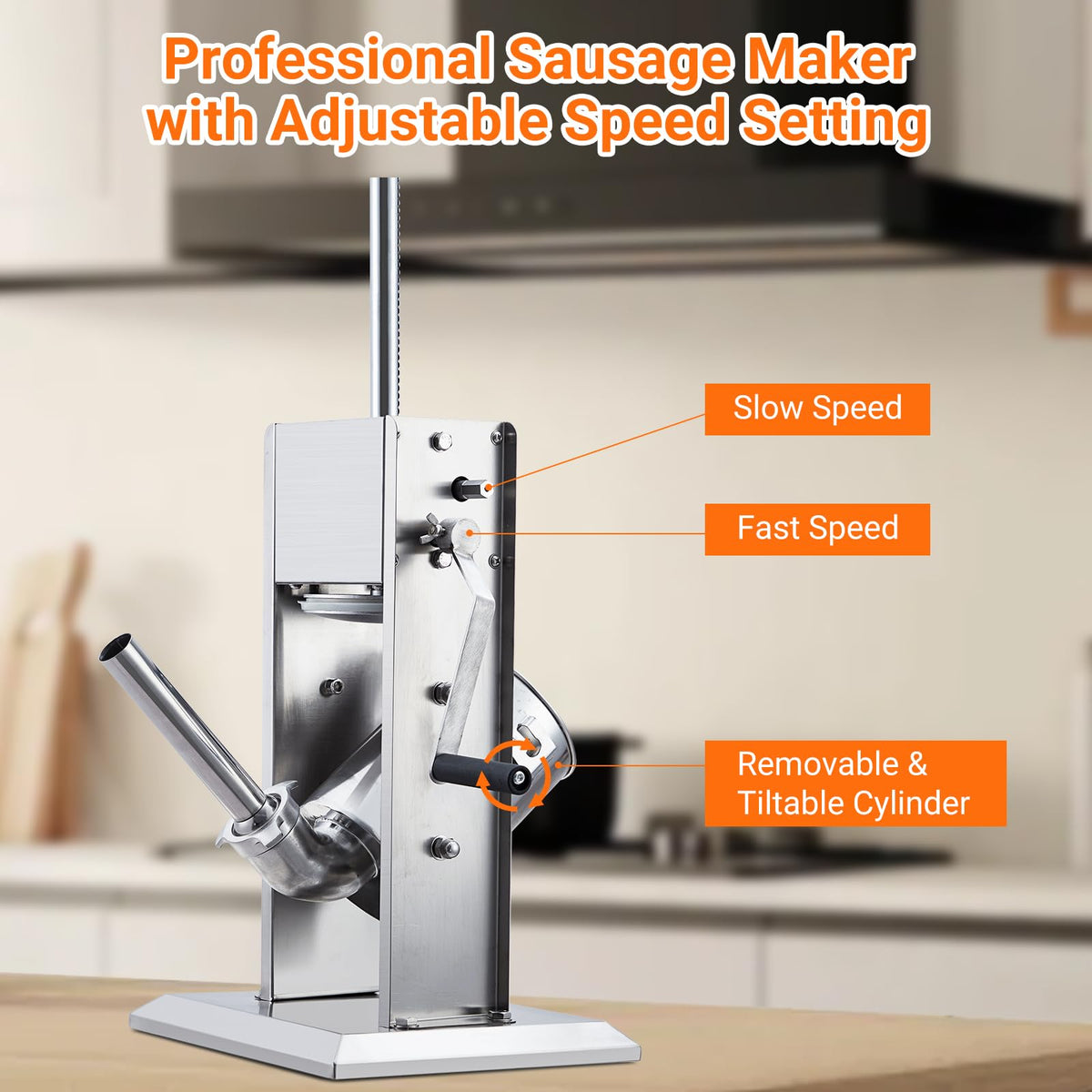 Manual 7LB Stainless Steel Sausage Stuffer with 4 Stuffing Tubes X423