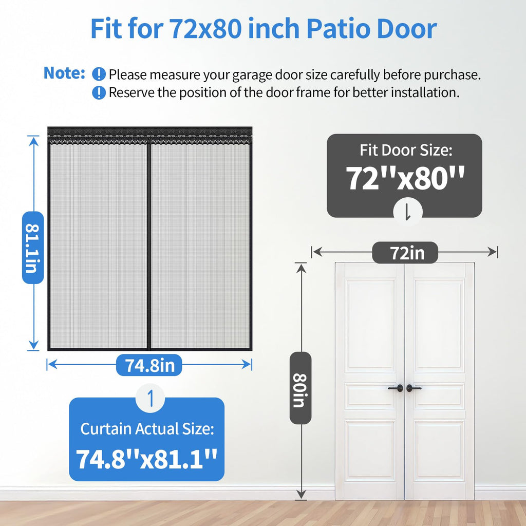 72x80 Inch Retractable Magnetic Screen Door W880