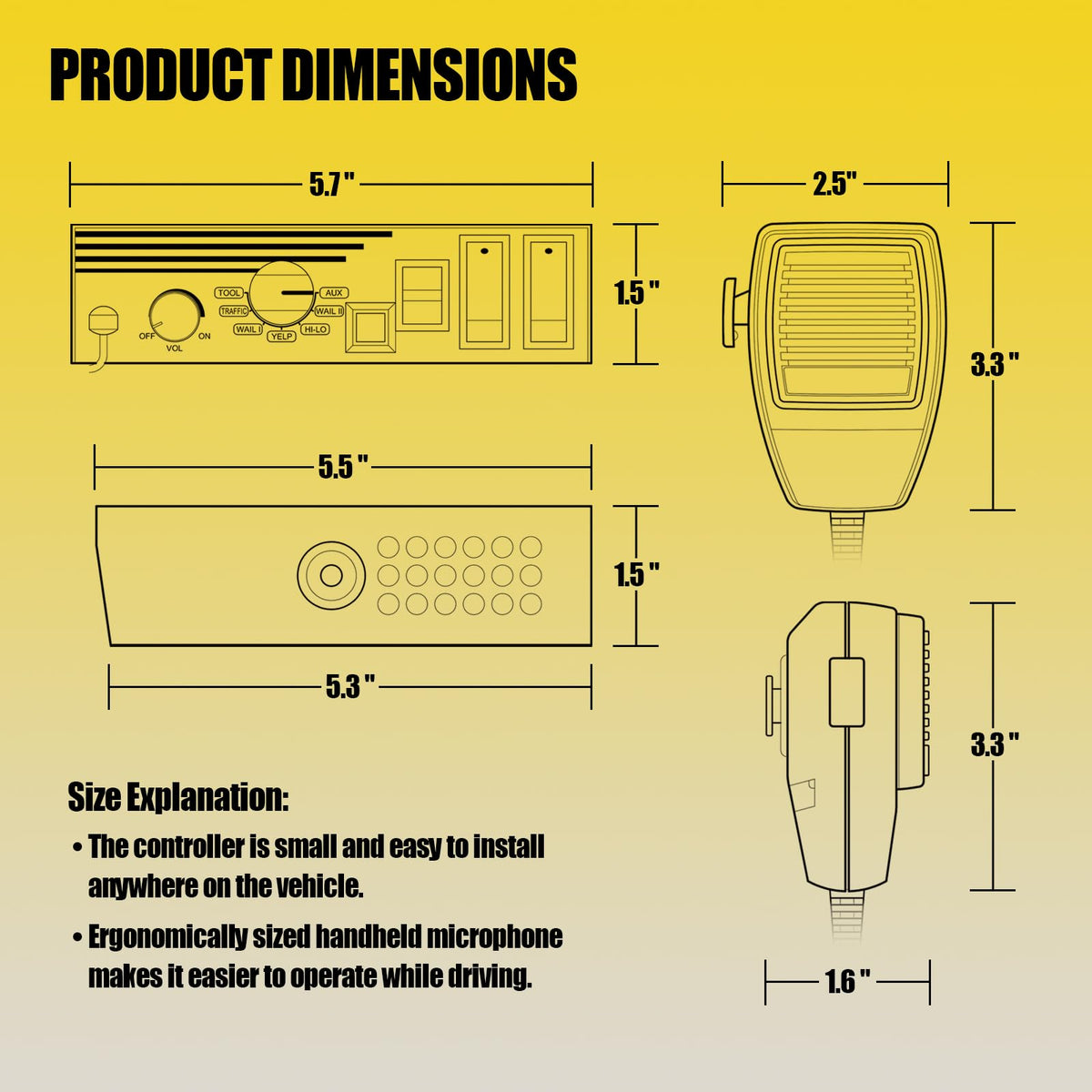 200W 12V 9 Tone Emergency Siren System with Loud Speaker Horn and Handheld Microphone U2574