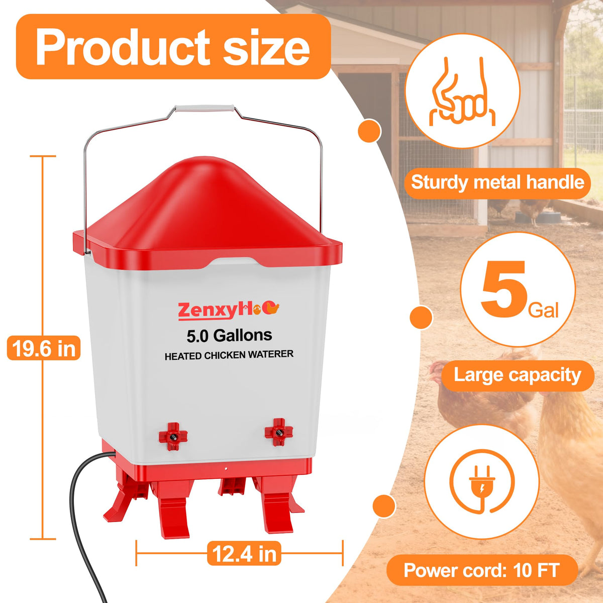 5.0 Gal Heated Chicken Waterer Bucket H5211