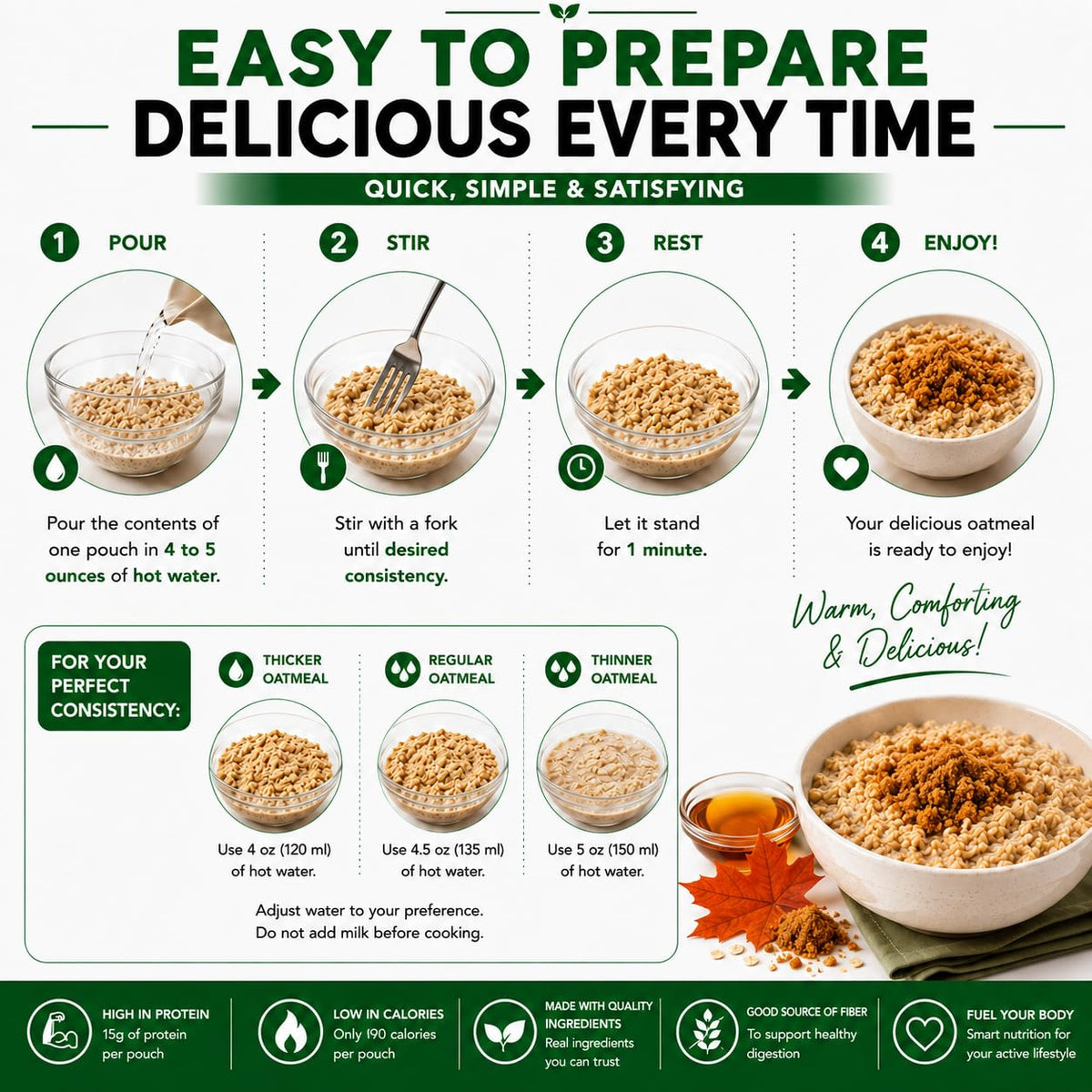 High Protein Instant Oatmeal Mix, 15g Protein, 7 Servings, Maple Brown Sugar F783