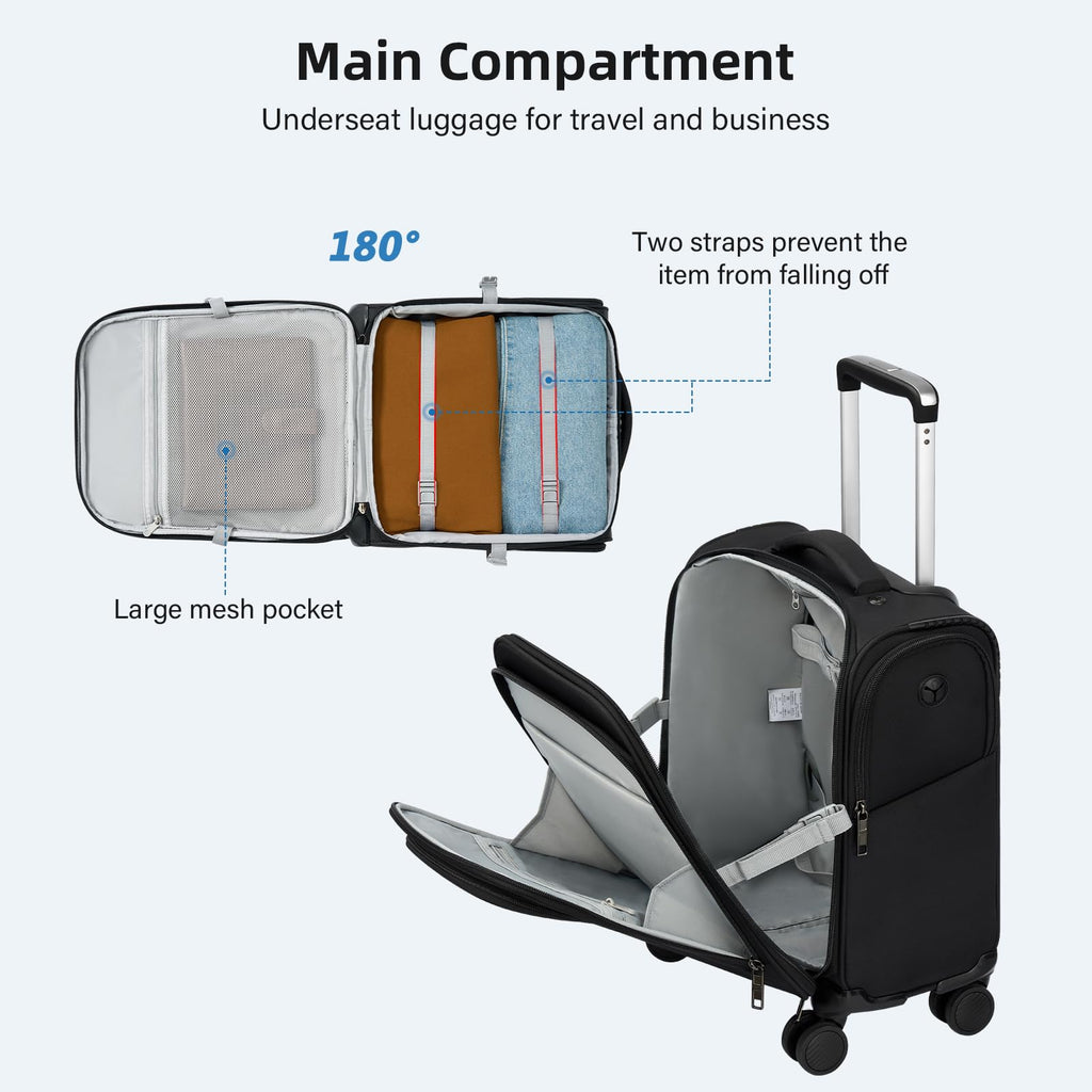 16 Inch Underseat Carry On Luggage with Spinner Wheels, Black A36890