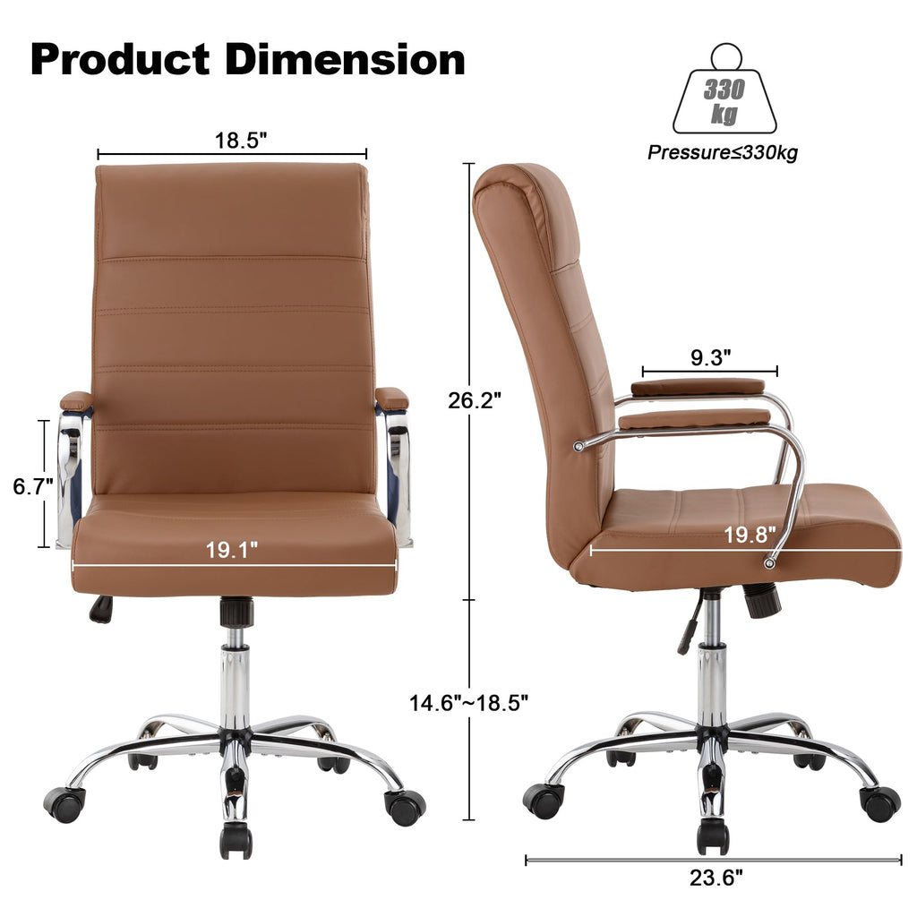 Brown Leather High Back Office Chair with Armrest Y104