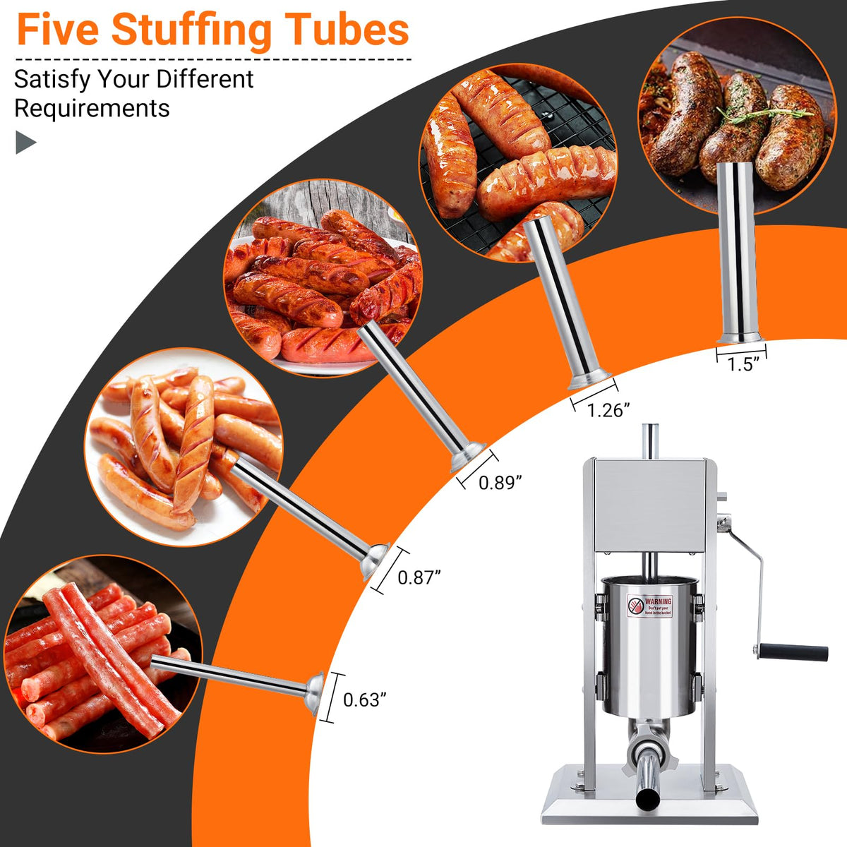 Manual 7LB Stainless Steel Sausage Stuffer with 4 Stuffing Tubes X423