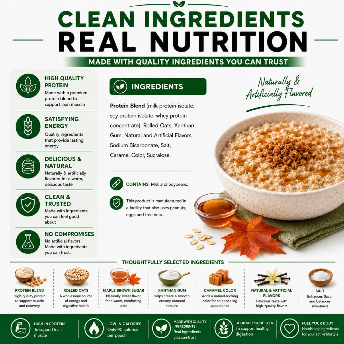 High Protein Instant Oatmeal Mix, 15g Protein, 7 Servings, Maple Brown Sugar F783
