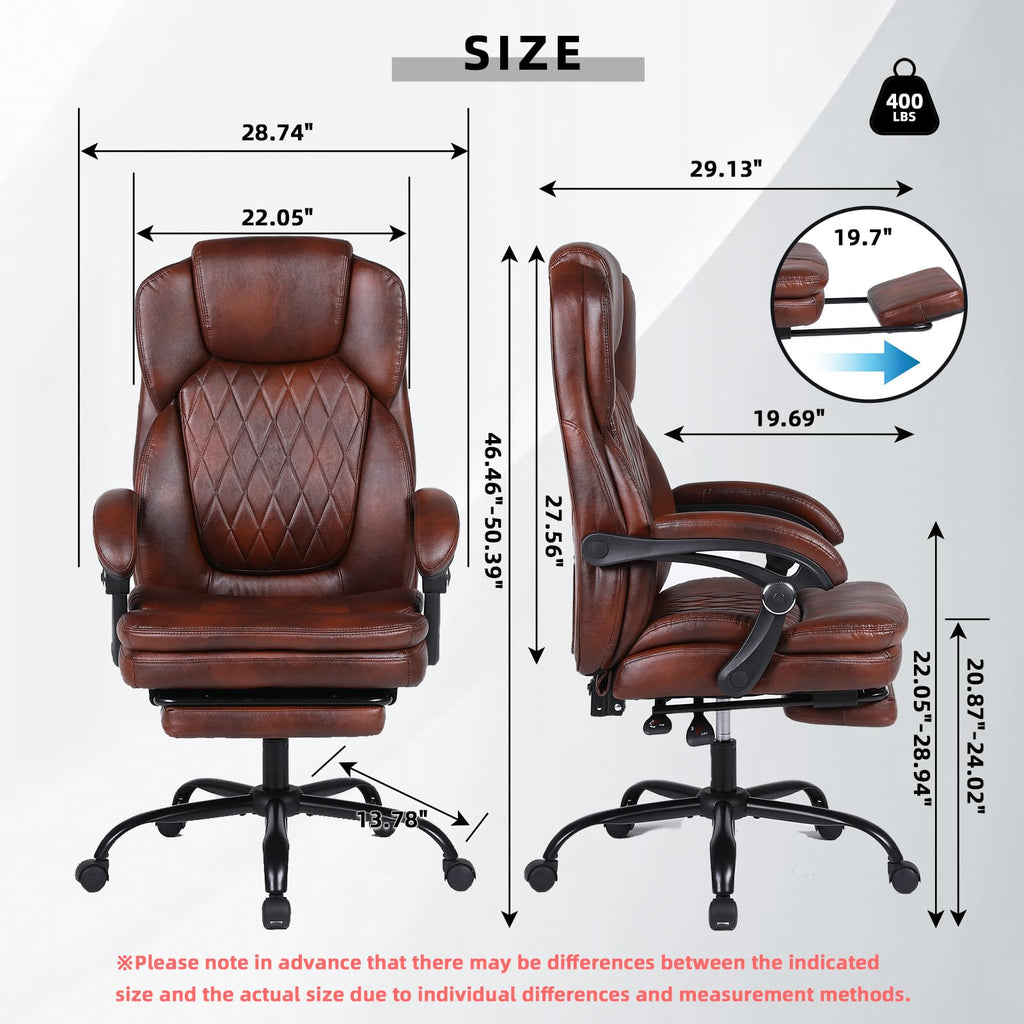 Big and Tall Brown PU Leather Reclining Office Chair with Foot Rest U165197