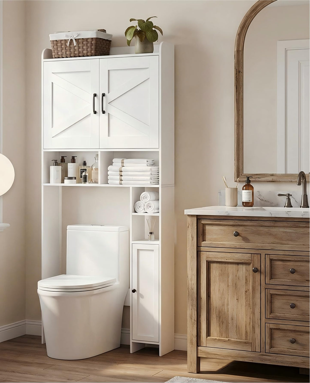 Wooden Over The Toilet Storage Cabinet with Barn Door H529414