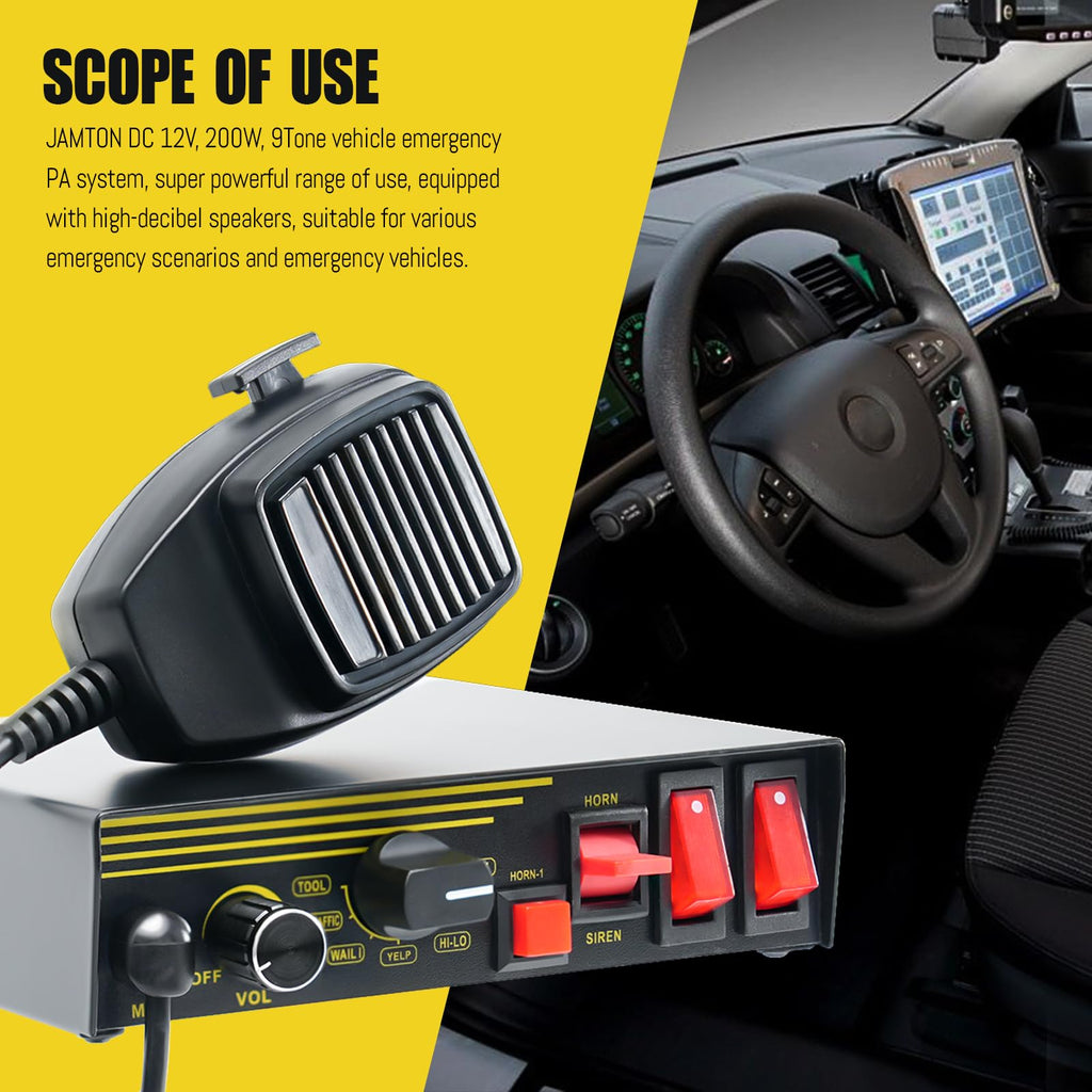 200W 12V 9 Tone Emergency Siren System with Loud Speaker Horn and Handheld Microphone U2574
