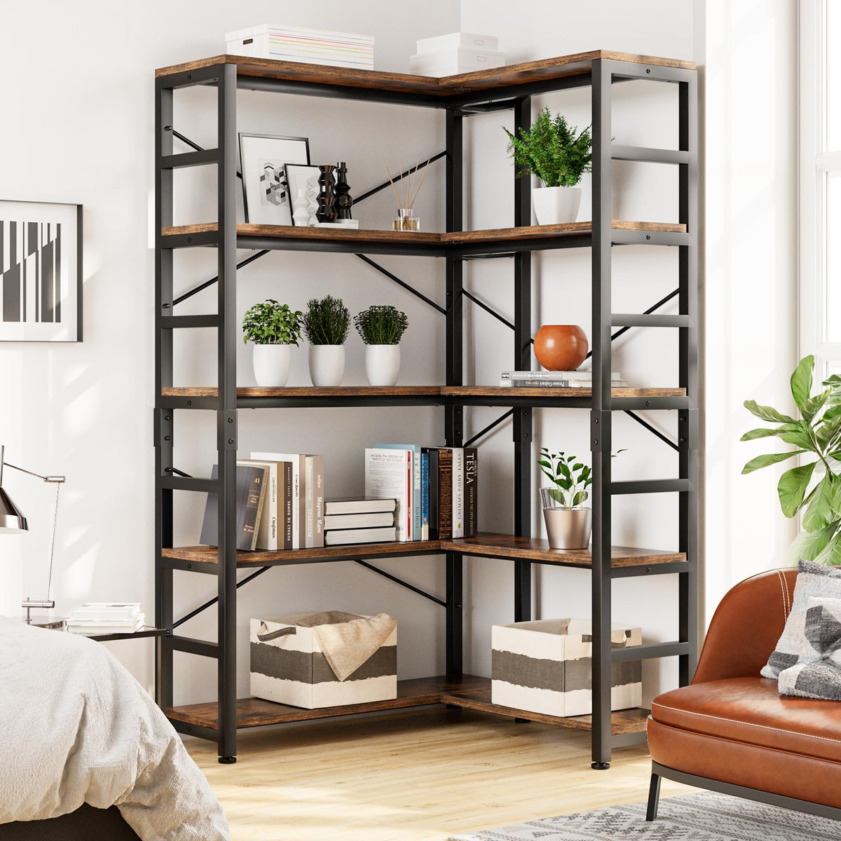5-Tier L-Shaped Corner Bookshelf A748782