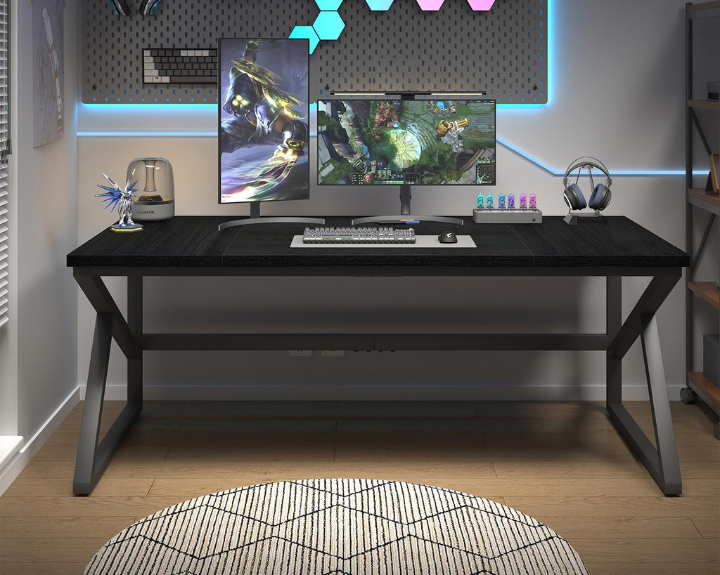 70 Inch Black Metal Wood Computer Desk M384
