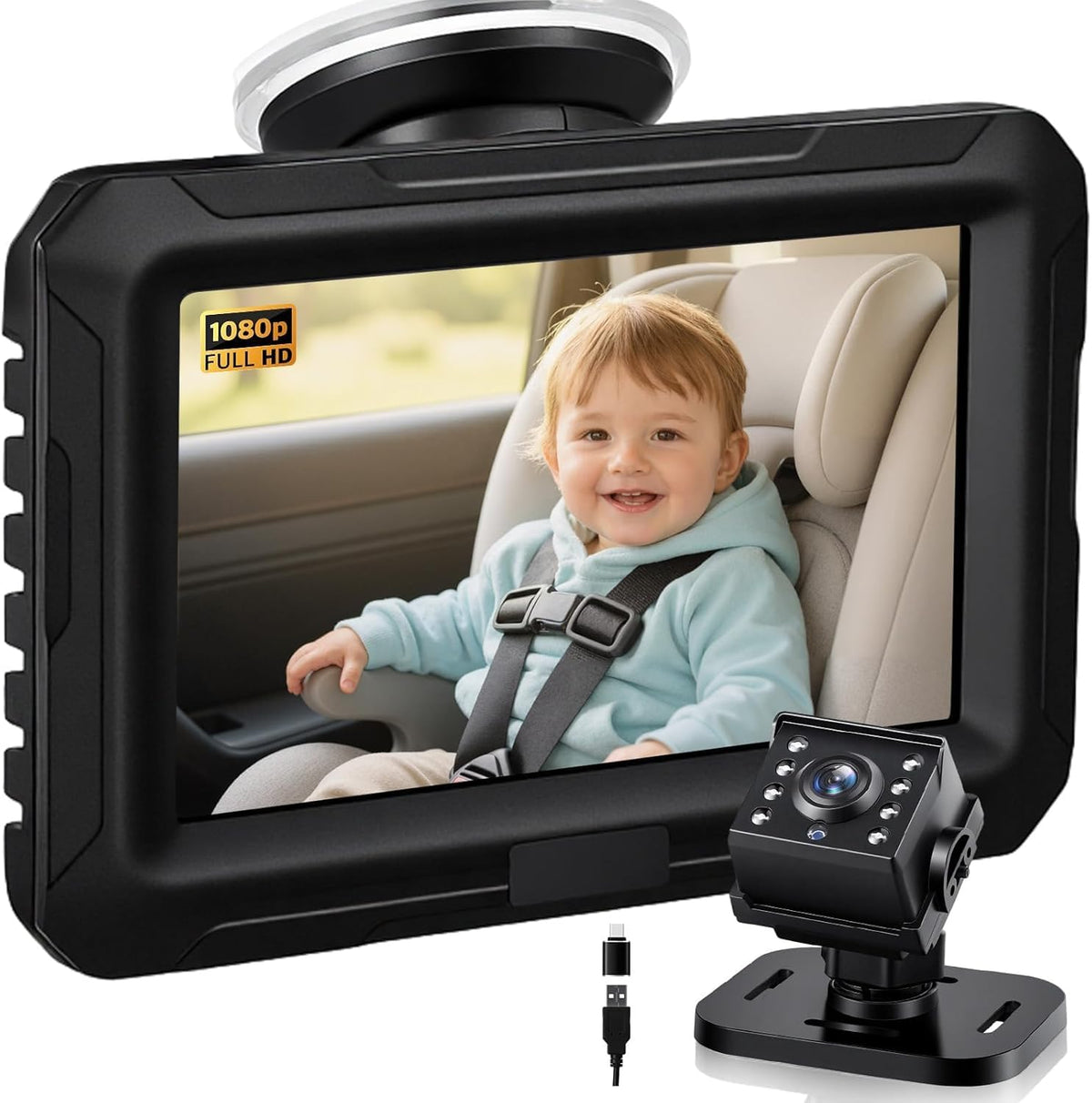 1080P Baby Car Mirror Camera with Night Vision, 150° Wide View Angle D125