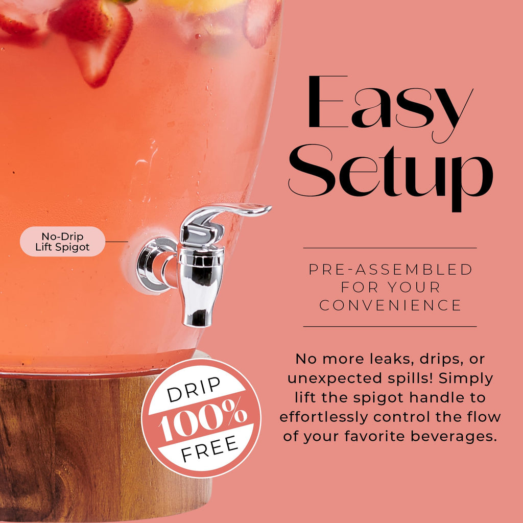 Glass Beverage Dispenser with Wood Base, 3 Gallon Z4403