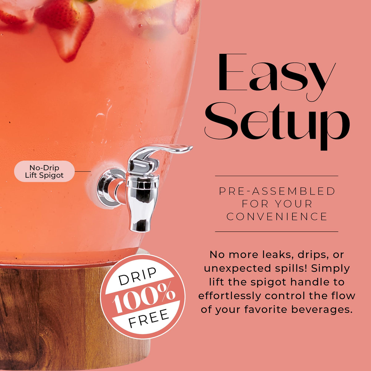Glass Beverage Dispenser with Wood Base, 3 Gallon Z4403