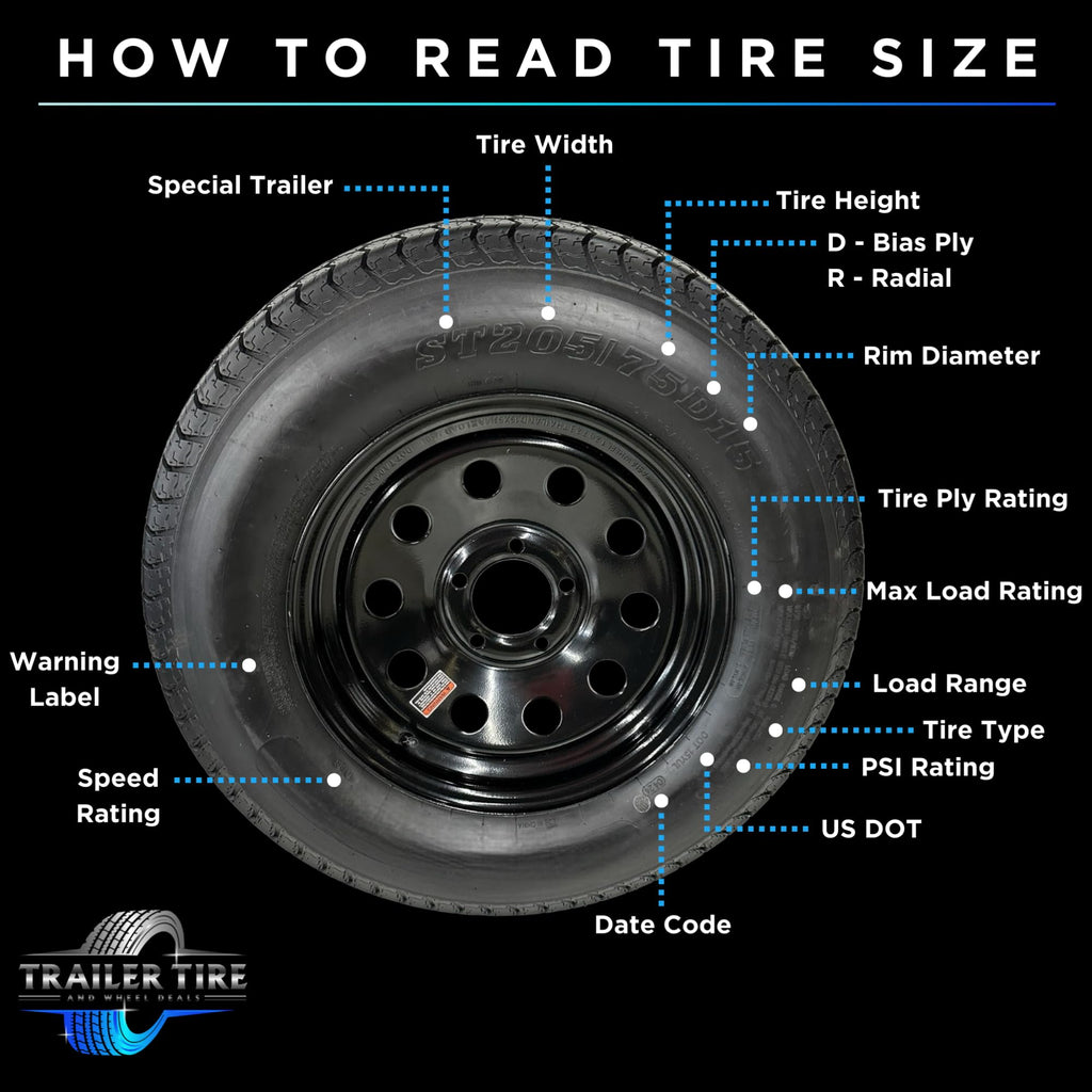 ST205/75R15 Trailer Tire on Rim Load Range C 6 Ply 5 Lug Black Wheel F974